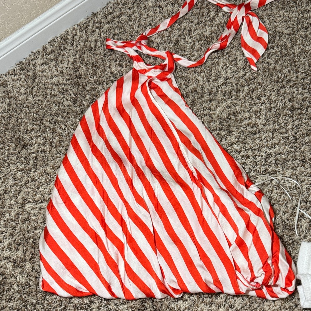 Anthropology-Maeve Red and White Striped  halter tie top
